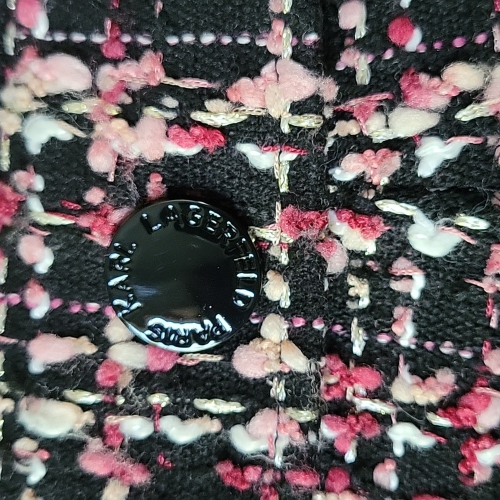 Karl Lagerfeld womens tweed zip up blazer black white pink metallic thre… - Picture 6 of 7